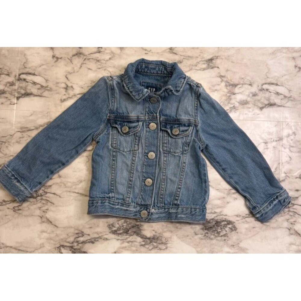 Gap Toddlers Unisex Distressed Snap Front Jean Jacket Blue Size 3T
